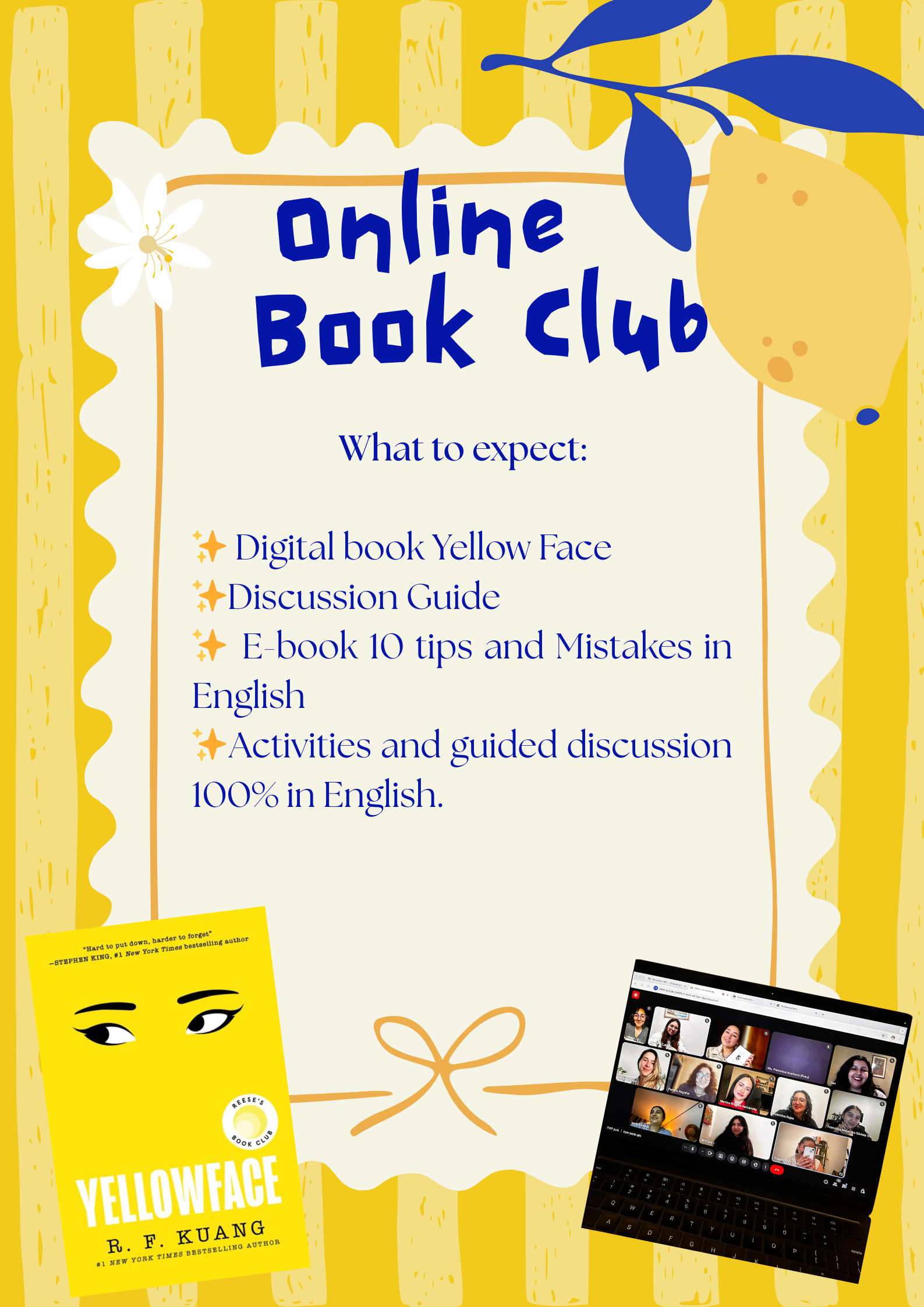 Online Girls Book Club Yellow Face 👩‍💻✨