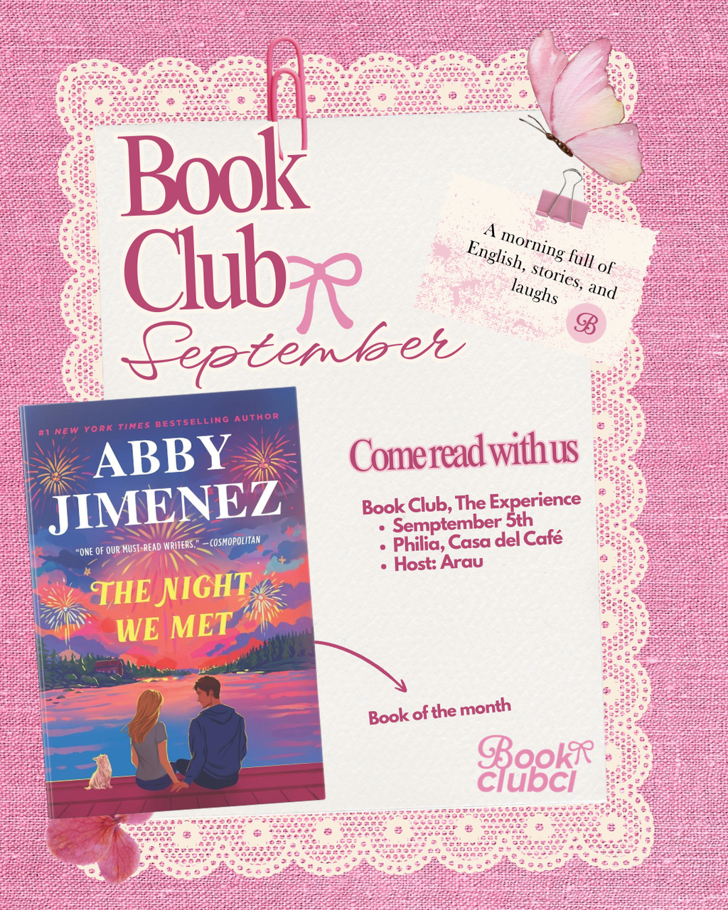 September: Saturday Book Club "The Night We Met" by Abby Jimenez