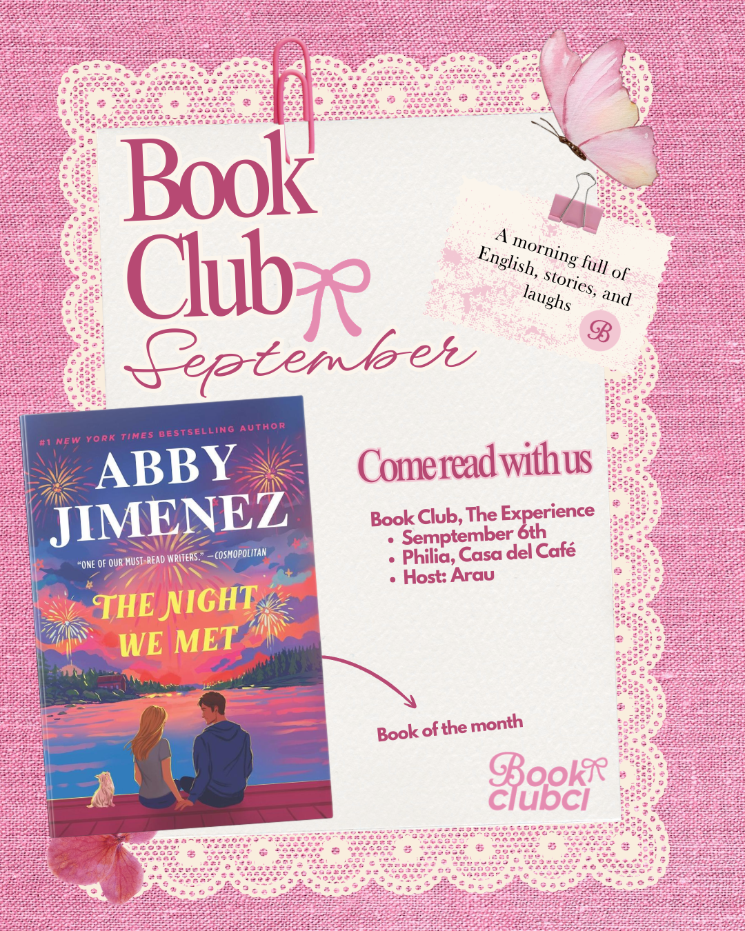 September: Sunday Book Club The Night We Met by Abby Jimenez.
